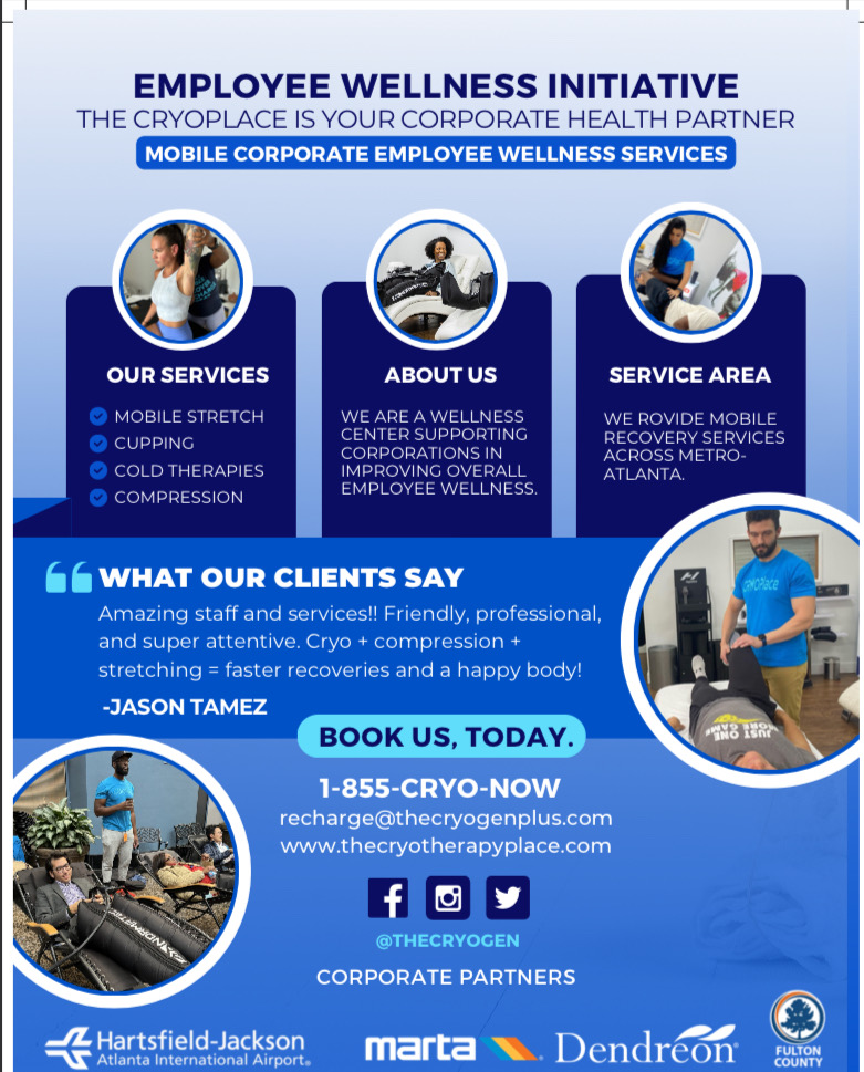 CryoPlace Employee Wellness Initiative flyer — mobile corporate employee wellness services